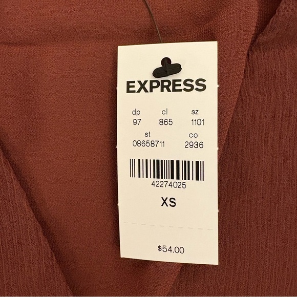 Express Womens Top Size XS V-Neck Faux Wrap Tie Waist Long Sleeves Lined NWT $54 - Picture 13 of 16